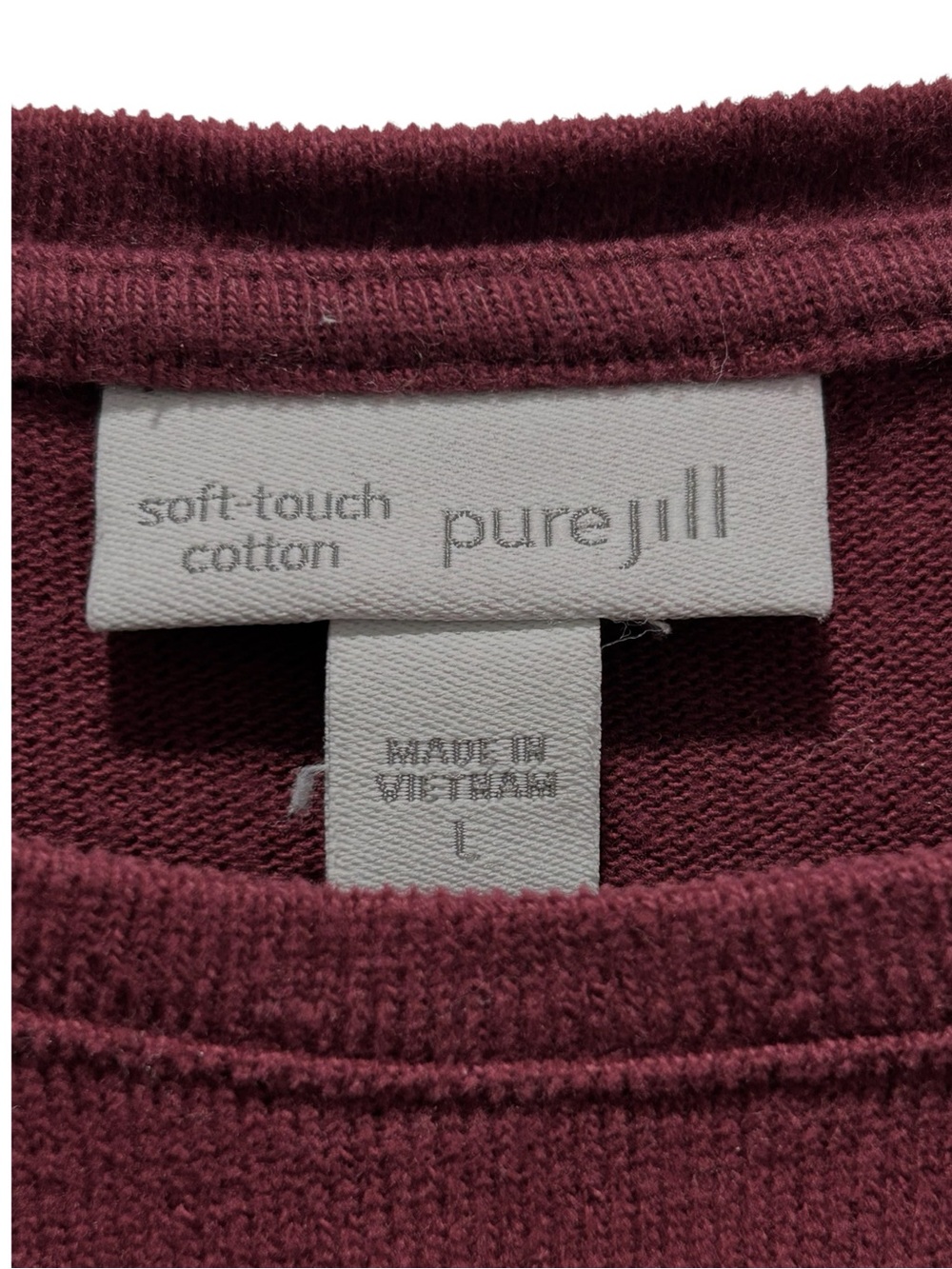 J. Jill Burgundy Long Line Brushed Cotton Knit Tunic, 3/4 Sleeves - Large - Picture 4 of 9